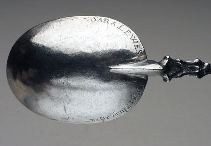 Rare 17th Century Memorial Dutch Silver Spoon and Fork set - Sara Lewes, Kwab Auricular Style, Earliest Known Silver Fork from New York/ New Amsterdam